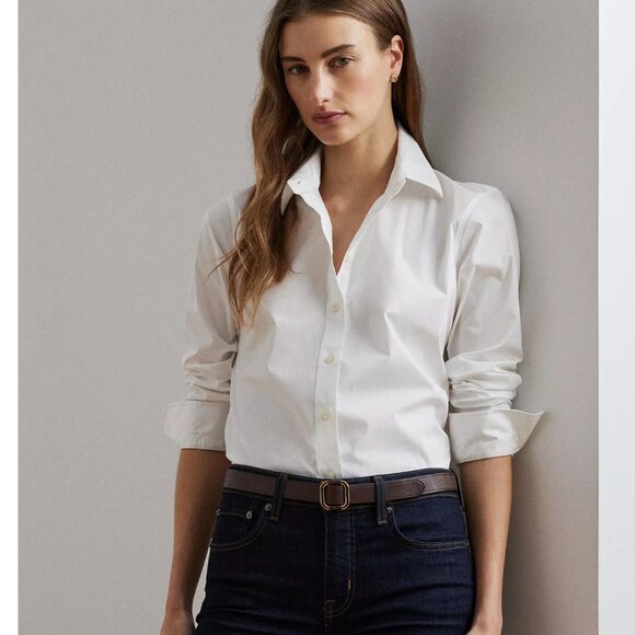 Lauren Ralph Lauren Tops - Lauren Ralph Lauren Women's Classic White Button Up Long Sleeve Shirt Size Large